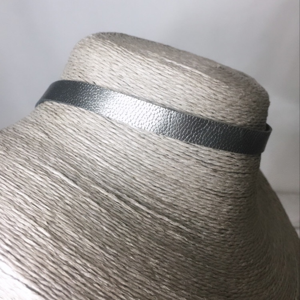 Genuine Leather Gun Metal Gray Choker Necklace